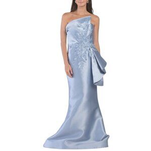 NEW TERANI Strapless Embroidered Floral Applique Mikado Gown